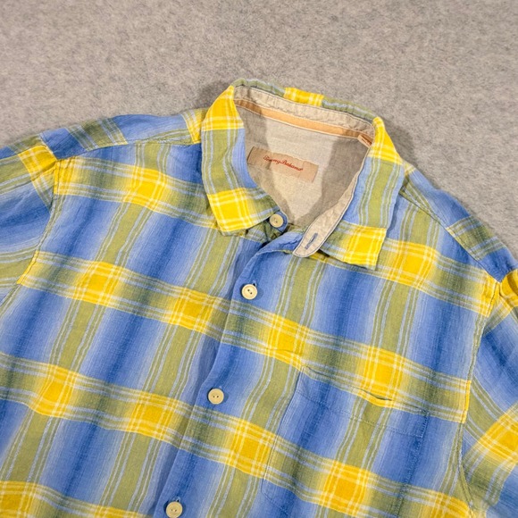 Tommy Bahama Other - Tommy Bahama Button Down Shirt Mens Large Blue Yellow Plaid 100% Linen